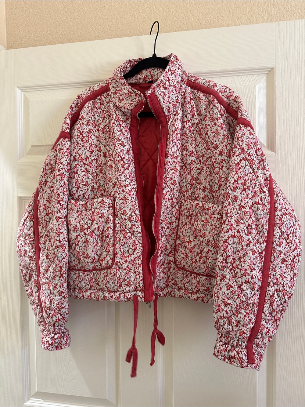 Blank NYC Pink & White Quilted Floral Puffer Jacket